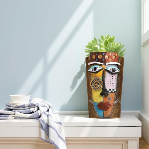 Picasso Abstract Face Flower Pot,Plant Pot with Facial Expressions,Handmade Resin Plant Pot with Drainage Holes,for Indoor and Outdoor Botanical Home décor (Brown Large) - Image 7