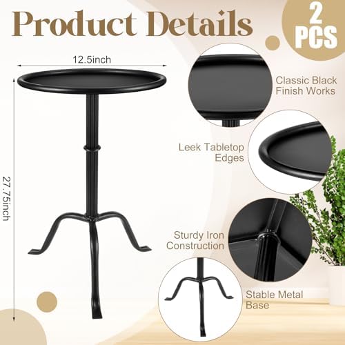 RattanView 2 Pcs Metal Martini Table Black Small Side Round Drink Table - Image 3