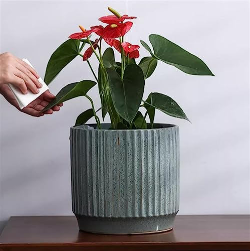 Plant Pot Cylindrical Large Ceramic Plant Pots Simple Lines Gradient Color Flower Pots Living Room Balcony Succulent Plants Green Plants Planters Flower Pots(Green,Small) (Green M) - Image 6