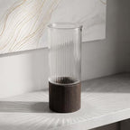Glass Tube Vase with Wood Stand, Striped Cylinder Decor - Image 7
