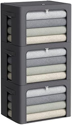 CYhom 3Pack Stackable Clothes Storage Bins - Oxford Frame Storage Box Foldable Clothing Storage Container Organizer Set with Clear Window & Carry Handles Large Capacity (Dark Gray, Large-66L) by CYhom