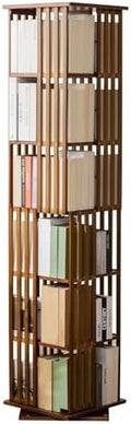 SOBIBO Bamboo Rotating Bookshelf Tower, 360° Spinning Bookcase, 6-Tier Narrow Floor Standing Storage Rack for Corner, Office, Room (Walnut) by SOBIBO