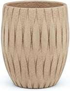 12" H x 9" Dia Beige Fiberstone Planter Pot with Drainage Hole, Decorative Flower Pot for Houseplants, Succulents & Small Trees, Indoor Outdoor Home Décor, Patio, Porch & Garden, Handmade Finish by Haispring