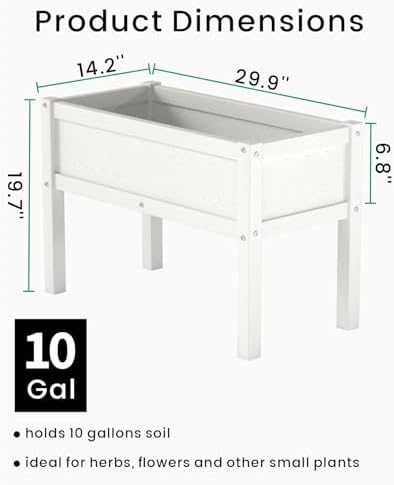 Small HDPE Raised Garden Bed, Elevated Planter Box with Legs, Outdoor All-Weather Planter Raised Beds for Seeds, Herbs, Flowers, Vegetables (White) - Image 2