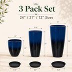 Neoaider Set of 3 Tall Planter, 24/21/12in Large Plastic Planter, Dark Blue - Image 3