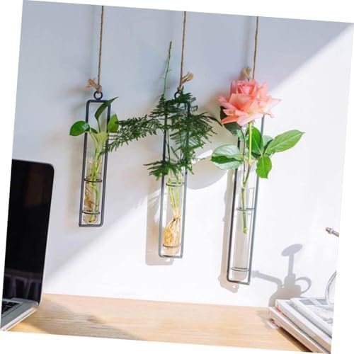 Hanging Glass Hydroponic Vase Set 3pcs with Test Tubes and Iron Frames, Wall-Mounted Plant Propagation Station for Home Décor and Garden Display, Includes 3 Hemp Ropes and 3 - Image 4