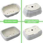 MUZHI 2 Pack Amazing Ice Crack Glazed Ceramic Bonsai Pot White Color 5 Inch with Bamboo Tray, Plant Pot Succulent Planter for Office Home Garden Decor Gift - Image 3