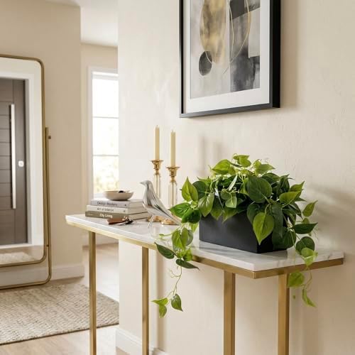MyGift Vibrant Lifelike Artificial Plant Pothos Leafy Vine Greenery in Black Concrete Rectangular Planter Box - Image 3