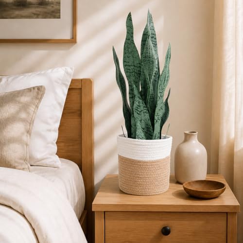 2Pcs 22.5in Faux Snake Plant with Woven Basket Indoor Decor - Image 7
