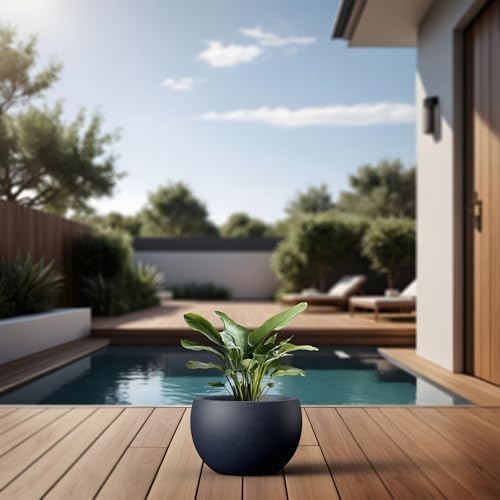Kante Modern Home Minimalist 20" Dia Charcoal Concrete Bowl Planter - Image 6