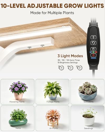 Indoor Plant Stand with Grow Lights, 59" Tall Corner Plant Stand for Multiple Plants, 7 Tiered Plant Shelf, Metal and Wood Plant Rack for Living Room, Bedroom, Home Decor, Natural - Image 5