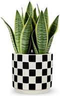 5.5 inch Ceramic Plant Pots with Drainage Hole Silicone Plug, Checker Ceramic Planters Round Flower Pot for Indoor Outdoor Plants Home Gardening Desktop Windowsill, Black by NatureCrafted