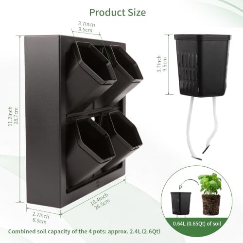FRESH SPEED Self-Watering Wall Planters with Hygrometer&Thermometer-4 Pots - Image 4