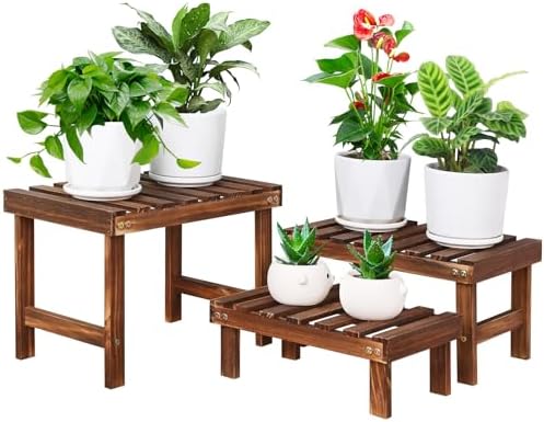 3 Tiered Small Plant Stands Shelf Indoor Outdoor Wood Flower Stand by COOGOU