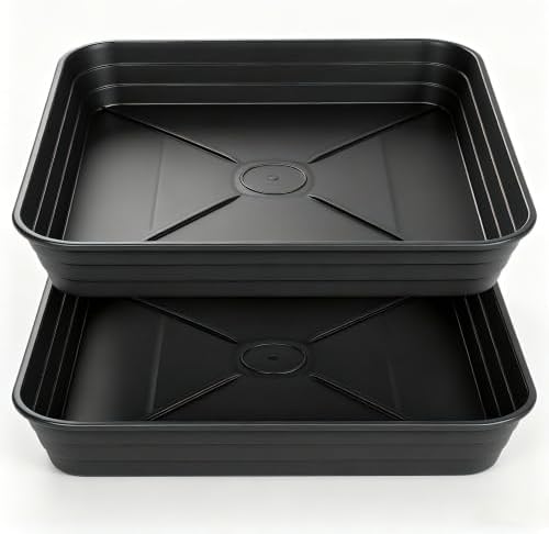 2 Pack Square Plant Saucer Tray 18 inch, Heavy Duty Plastic Plant Saucers for Indoors Outdoor, Flower Plant Drip Trays for Pots, Square Seed Starting Tray, Seedling Growing Trays by Unknown