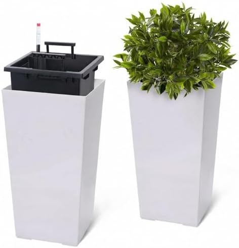 Patikuin 22.4" Tall Self-Watering Planters Set of 2, Black Modern Plant Pots with Water Level Monitor & Drainage Holes, Weather-Resistant Plastic for Indoor Outdoor Patio Porch Entryway by Patikuin