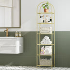 Homhedy 6-Tier Tall Gold Bookshelf, Arched Bookcase with Glass Shelves - Image 7