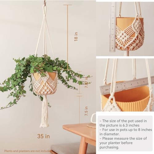 Hanging Planter with Patterns,4Packs Macrame Plant Hangers Indoor Macrame for up to 8 inch Pot Crochet Boho Plant Hanger Holder for Indoor Outdoor with 4 Stainless Steel Hooks (4Pcs Caramel & White) - Image 3