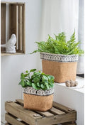 Rectangular Basket Planter Set with Geometric Trim for Indoor Outdoor Decor by lafengyan