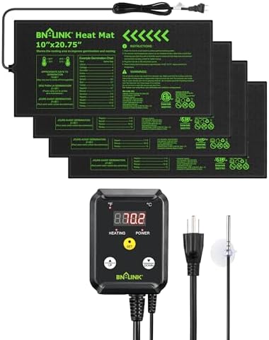 BN-LINK Seedling Heat Mat with Thermostat Controller Combo Set, 4 Pack 10" x 20.75" Plant Heating Mat for Seed Starting with Temperature Control for Indoor Growing, Plants Germination by BN-LINK