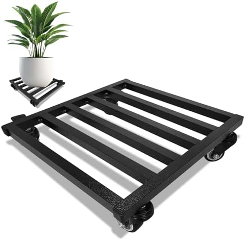 12x 12 inches Plant Caddy with Wheels Upgraded Lockable Heavy Duty Trolley Suitable for Indoor Outdoor Large Plant Pots Parasol Stands and Bases or Plant Stand Metal Square Black by Fsehyue