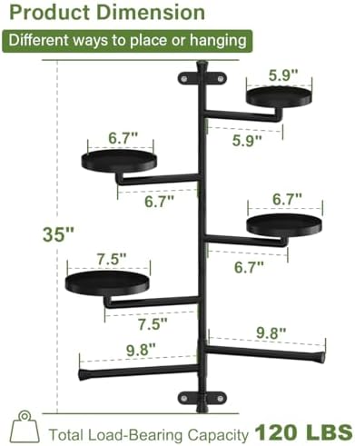 4-Tier Window Plant Shelves, 160° Rotating Indoor Wall Mounted Plant Holder Shelf for Haning Multiple Plants, Floating Window Sill Plants Stand for Home Decor, Gift for Plant Lovers, Black - Image 4