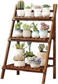 Bamboo Ladder Plant Stand 3 Tier Foldable Flower Pot Display Shelf Rack for Indoor Outdoor Multiple Plants Home Patio Lawn Garden Balcony Organizer Planter Holder,50cmL by Unknown