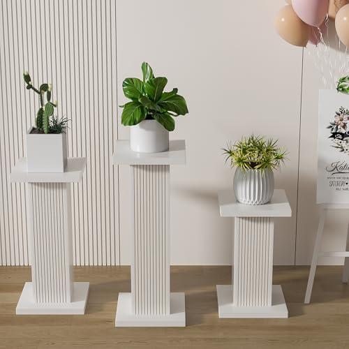 Fsbecl 3Pcs White Fluted Square Wooden Plant Pedestal Display Stands - Image 7