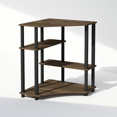 Furinno Turn-N-Tube Storage Shelves, 4-Tier Corner Shelf, Toolless Assembly Display Rack, Corner Bookshelf for Small Space, for Organization and Storage, Living Room, Home Office, Columbia Walnut - Image 3