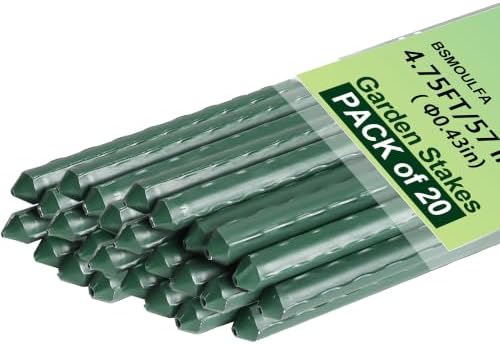 Garden Stakes 57 Inch, Approx 5ft Metal Plant Stakes for Gardening and Farm, 57" Plastic Coated Plant Support for Tomato, Cucumber, Bean, Flower, Potted and More Climbing Plants by BSMOULFA