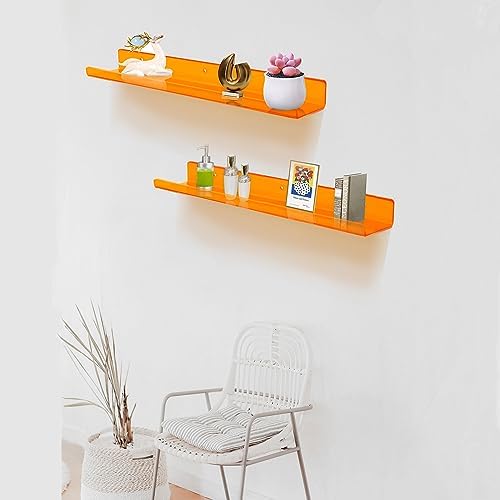 ROYALITA 2-Pack Acrylic Shelves Wall Mounted, 24 Inch Floating Shelves - Image 2
