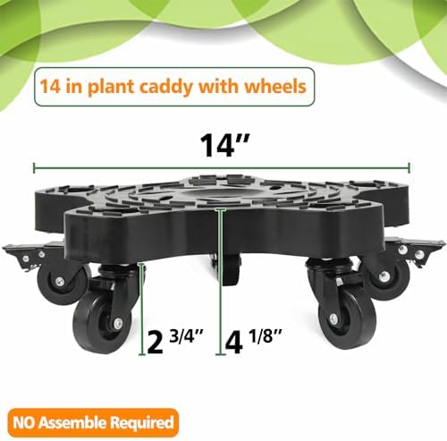 2Packs 14in Plant Caddy with Wheels - 14inch Indoor Outdoor Plant Stand No Assembly Required Flowerpot Down Under Plant Caddie Rolling Plant Dolly with casters Heavy Duty Round Pot Mover Planter - Image 3