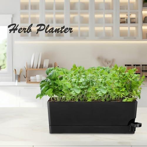 Self Watering Pots for Indoor Plants 17 Inches Window Boxes Planters Rectangular Flower Pots Rectangle Herb Pots Large Plant Pots with Drainage Holes and Saucers Windowsill Planter (2, Black) - Image 7