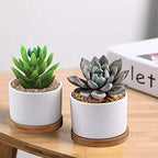 ZOUTOG Succulent Pots, White Mini 3.15 inch Ceramic Flower Planter Pot with Bamboo Tray, 6 inch Ceramic Planters for Indoor Plants, Plants Not Included - Image 3