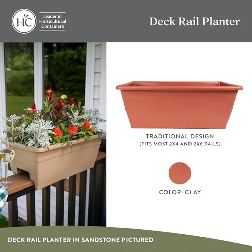 The HC Companies Deck Rail Deck Rail Planter Box, 24 Inch, Clay, 1-Pack - Image 2