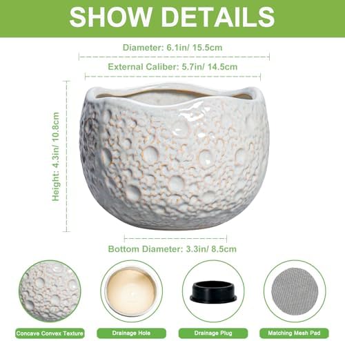Ceramic Plant Pots 6 Inch, Ceramic Orchid Pot with Drainage, Grey - Image 2