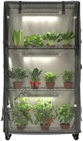 Indoor Greenhouse for Vegetable Seeds, 4-Tier Portable Plant Stand with 3 Full Spectrum T8 Grow Lights, Timer, Thermometer, Ventilation & Wheels, Smoked PVC Cover for Herbs Flowers Seedlings by MOLLYAIR