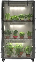 Indoor Greenhouse for Vegetable Seeds, 4-Tier Portable Plant Stand with 3 Full Spectrum T8 Grow Lights, Timer, Thermometer, Ventilation & Wheels, Smoked PVC Cover for Herbs Flowers Seedlings by MOLLYAIR