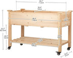 Raised Garden Bed with Lockable Wheels, 48x24x32 inch Elevated Wood Planter with Storage Shelf Protective Liner for Vegetable Flower Herb Outdoor Balcony Patio Backyard, Natural - Image 2