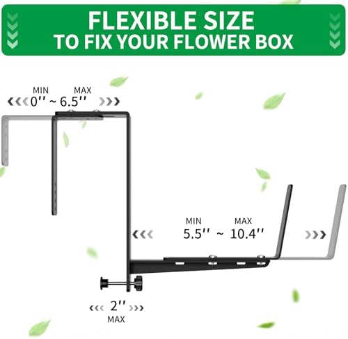 VOXOR Window Box Brackets, Adjustable Planter Box Brackets, Heavy Duty Iron Flower Box Brackets for Railings, with Enhanced Bottom Support - Perfect for Balconies, Fences, and Gardens (Black, 4 Pack) - Image 2