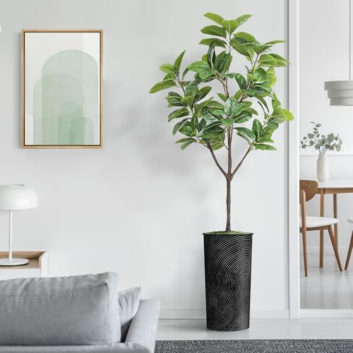 Artificial Tree in Geometric Spiral Pattern Planter, Fake Magnolia Tree for Indoor and Outdoor Home Decoration - 70" Overall Tall (Plant Pot Plus Tree) - Image 3