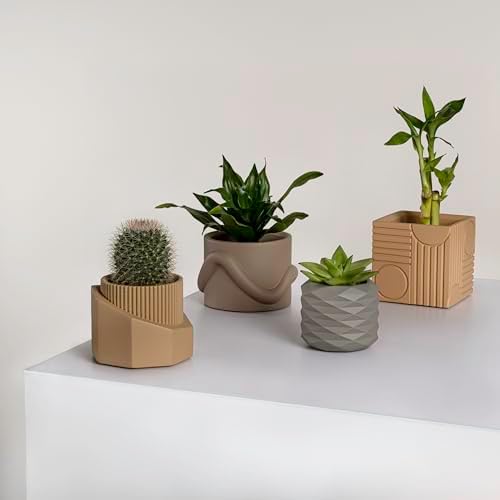 JONATHAN Y Romy Modern Minimalist Handmade Concrete Geometric Planter Set with Drainage Holes, Matte Earthy Neutral (Set of 4) (PLN1005A-4SET) - Image 5