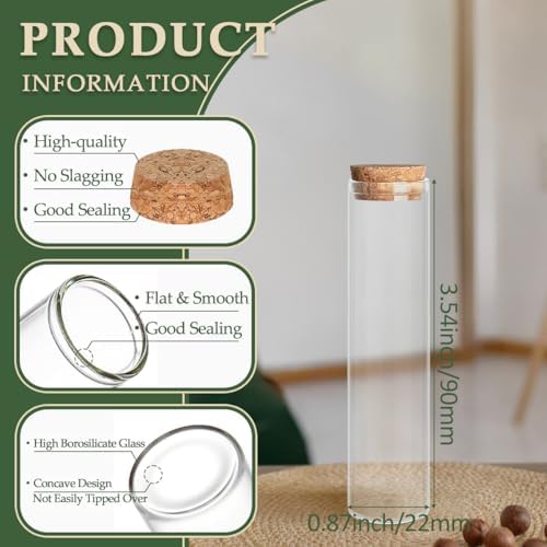 JIUYUE 70-Pack 0.74 oz (22ml) Glass Bottles & Test Tubes with Cork Stoppers - Image 2