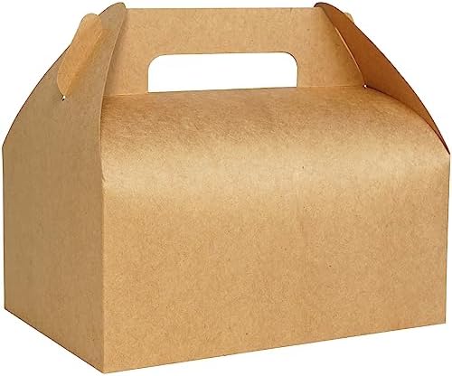 UnicoPak 30 Pack 9x6x6 Kraft Gable Boxes, Food-grade Cardboard Paper Lunch Boxes, Recyclable Gift Boxes with Handles for Treats, Picnic, Takeout Food, Goodie Bags, Sturdy Barn Boxes by UnicoPak