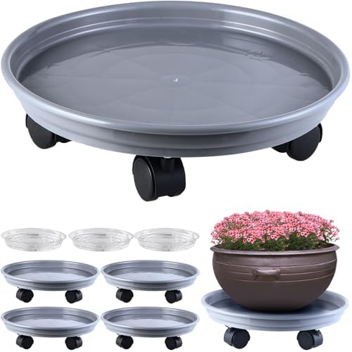 Circloophs 5 Packs Plastic Plant Caddy with Wheels 12 Inches Heavy-duty Rolling Plant Stands with Casters Plant Roller Base for Moving Heavy Plant Pots Indoor and Outdoor Plant Mover Saucers, Grey by Circloophs