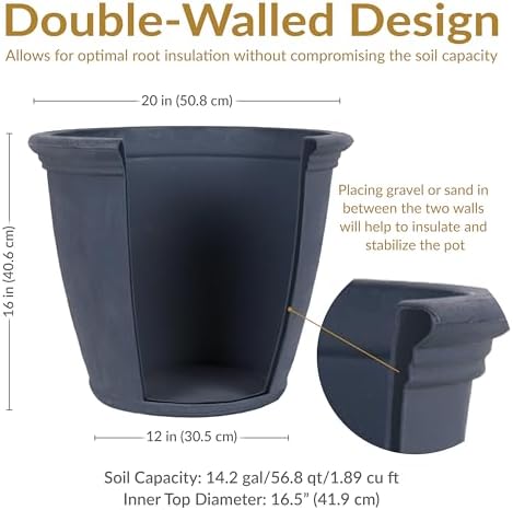 Sunnydaze Anjelica 20'' Large Plastic Planter Pot for Plants, Slate - Image 6