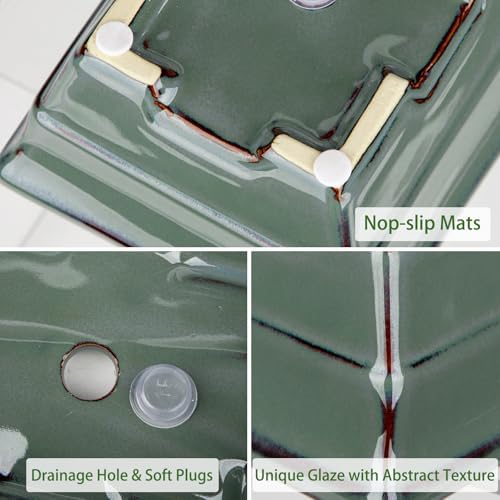 Set of 2 Large Bonsai Pots with with Drainage Hole, 8.7" Green Glazed - Image 2