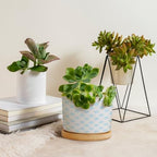 Timur in Blue Background Ceramic Planters Geometric Modern Planters for Outdoor Plants with Drainage Holes and Saucers Pot for Pots Outdoor Indoor Plants - Image 4