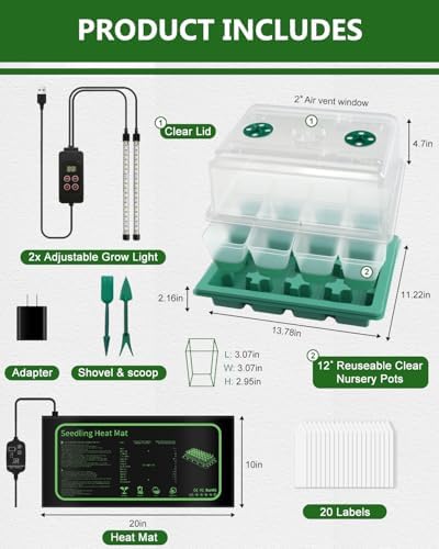 12 Cell Seed Starter Kit with Grow Light Heating Mat & Silicone Pots - Image 5