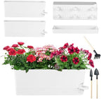 4 Pack Self Watering Pots for Indoor Plants 17 Inches Window Boxes Planters Rectangular Flower Pots Rectangle Herb Pots Large Plant Pots with Drainage Holes and Saucers Windowsill Planter, White by KvyusFlourish